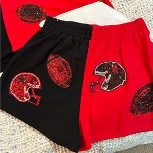 Red and Black Sequin Sports Shorts